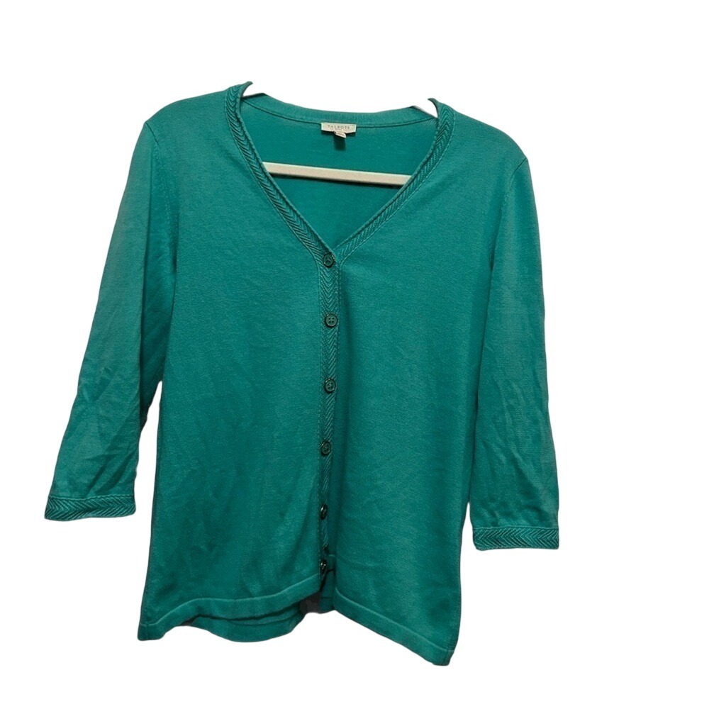 Talbots‎ Cardigan Womens Petite Small PS Teal Green V-Neck 6-Button Sweater